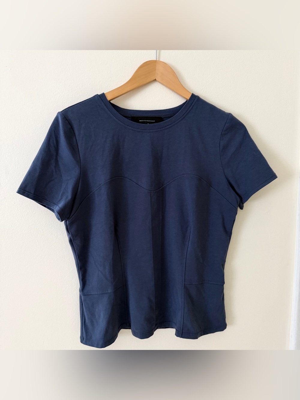 White House Black Market Navy Short-Sleeve Seam-Accent Tee